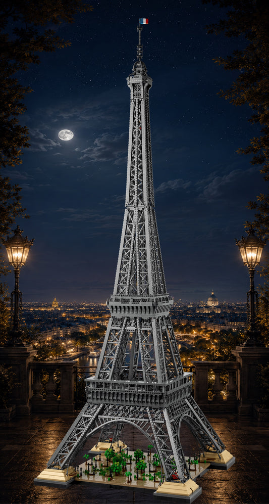 La Tour Eiffel LEGO® 10307 – Décor Paris by Night – Set LEGO® en place dans le meuble – Fond de meuble aluminium Kadris®