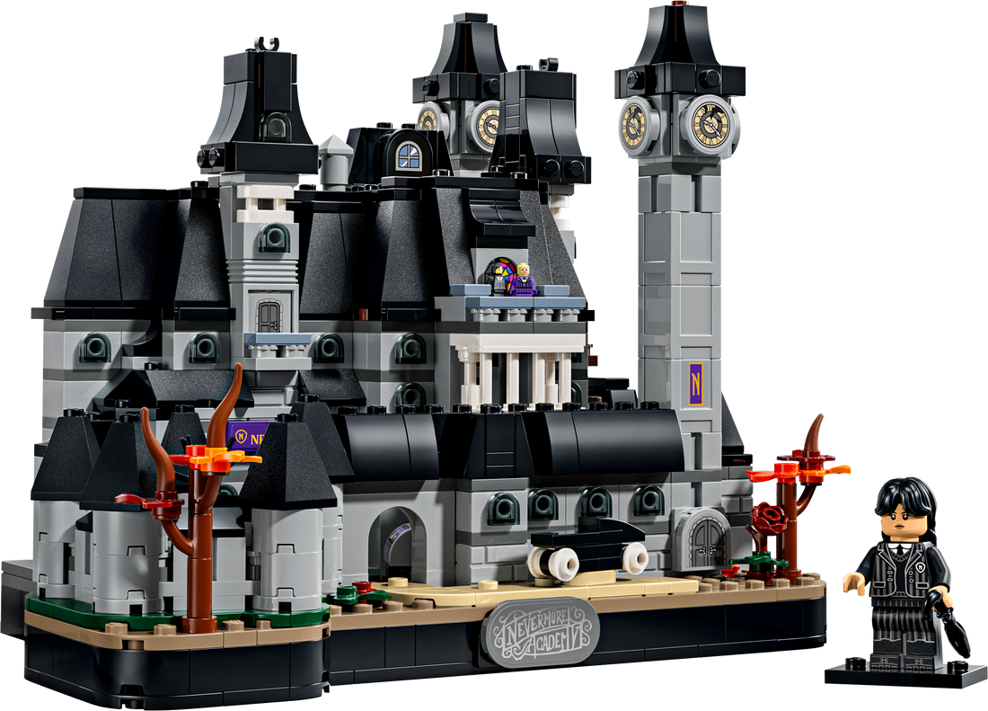 LEGO® Wednesday Nevermore Academy 76788 avec la minifigurine Wednesday Addams et le bâtiment gothique