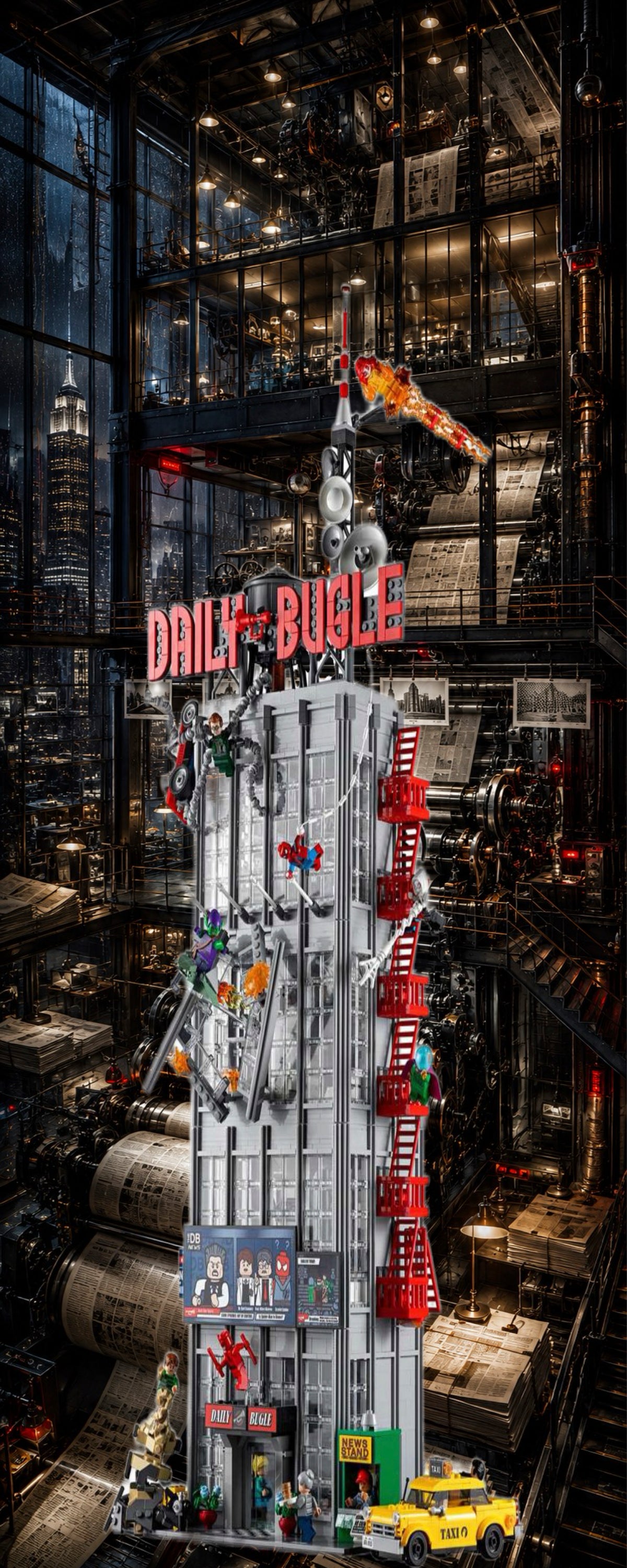 Le Daily Bugle LEGO® 76178 – Décor Imprimerie industrielle – Set en place dans le meuble – Fond de meuble aluminium Kadris®