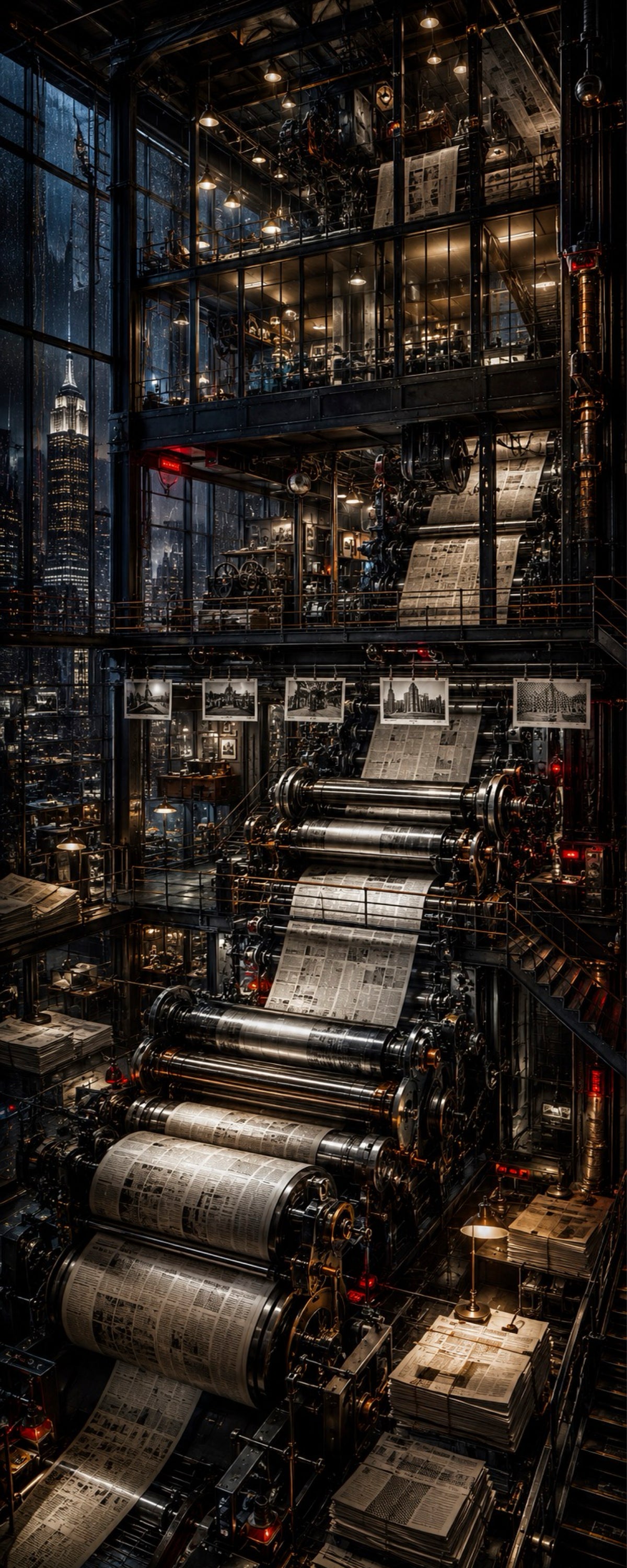 Le Daily Bugle LEGO® 76178 – Décor Imprimerie industrielle – Visuel du décor seul – Fond de meuble aluminium Kadris®
