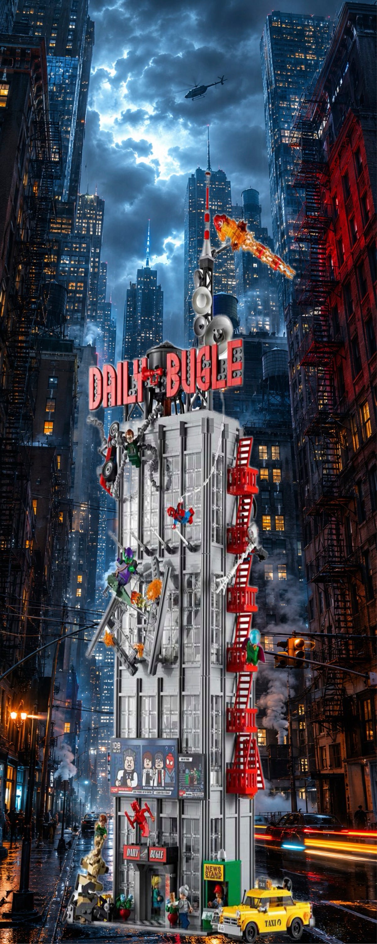 Le Daily Bugle LEGO® 76178 – Décor Métropole nocturne – Set LEGO® en place dans le meuble – Fond de meuble aluminium Kadris®
