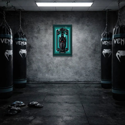 F1 Mercedes LEGO 42171 – Style Cadre Turquoise – Photo installée au mur dans une salle de sport – Tableau mural aluminium Kadris