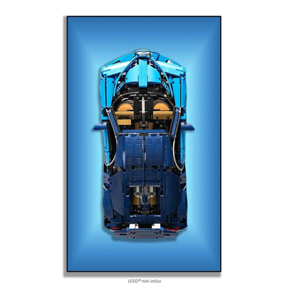 Bugatti Chiron LEGO 42083 – Style Bleu Vignette, finition Cadre aluminium noir – Fond bleu en vignette radiale, sans vis apparentes – Tableau mural aluminium Kadris