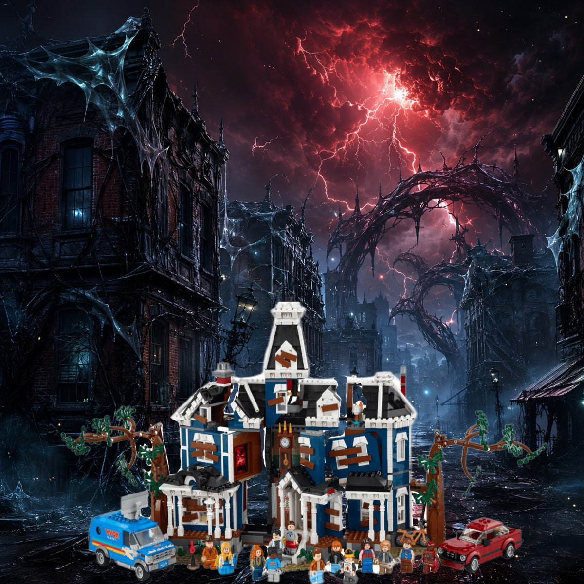 Stranger Things Maison Creel LEGO® 11370 – Décor Red Storm – Set en place dans le meuble – Fond de meuble aluminium Kadris®