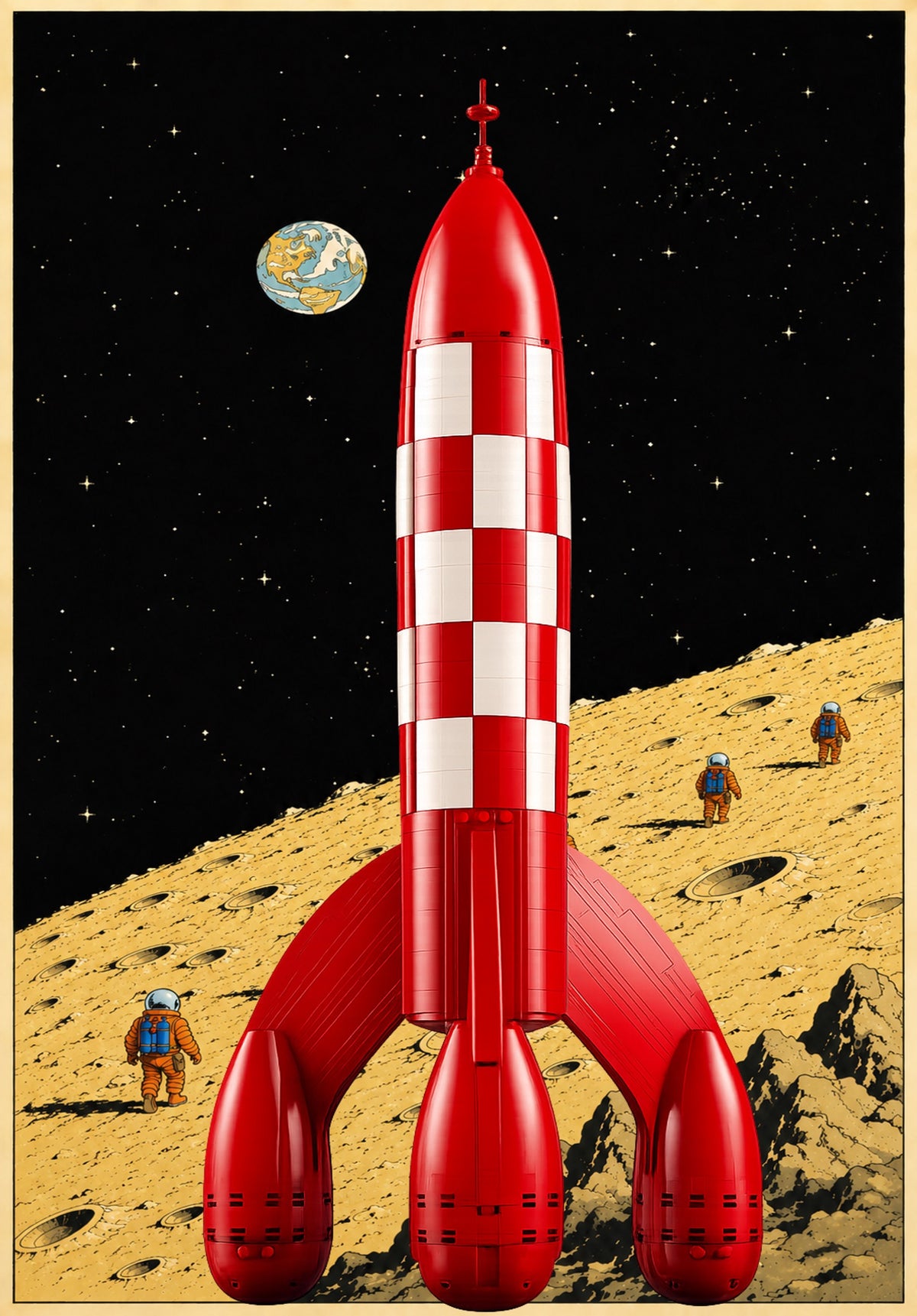 La fusée de Tintin LEGO® 21367 – Décor Lunar Rocket Vintage – Set en place dans le meuble – Fond de meuble aluminium Kadris®