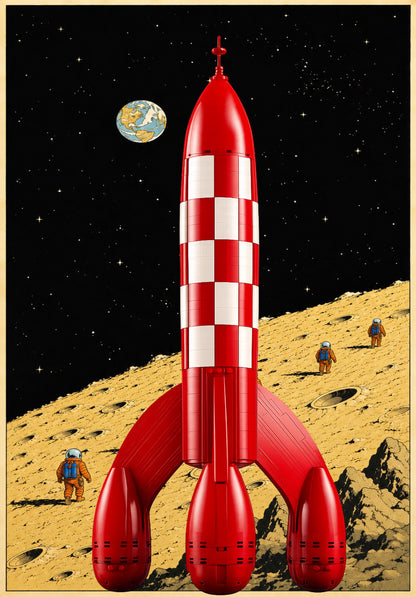 La fusée de Tintin LEGO® 21367 – Décor Lunar Rocket Vintage – Set en place dans le meuble – Fond de meuble aluminium Kadris®