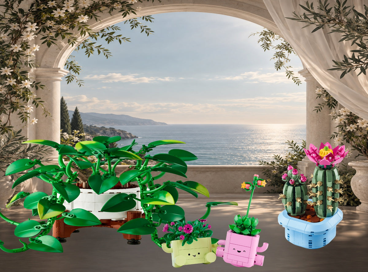 Botanicals plantes LEGO® 11512 et 10311 – Décor Lumière d’Azur – Autre vue du set en place – Fond de meuble aluminium Kadris®