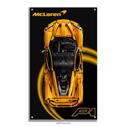 McLaren P1 LEGO 42172 – Style Spirale Noir, finition Entretoises – Fond noir avec spirale dorée, vis aux 4 coins – Tableau mural aluminium Kadris