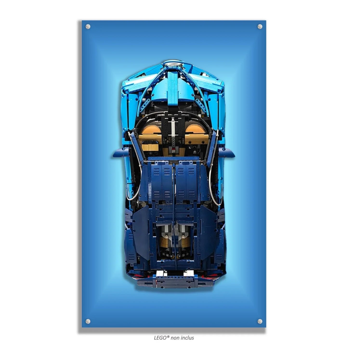 Bugatti Chiron LEGO 42083 – Style Bleu Vignette, finition Entretoises – Fond bleu en vignette radiale, vis aux 4 coins – Tableau mural aluminium Kadris