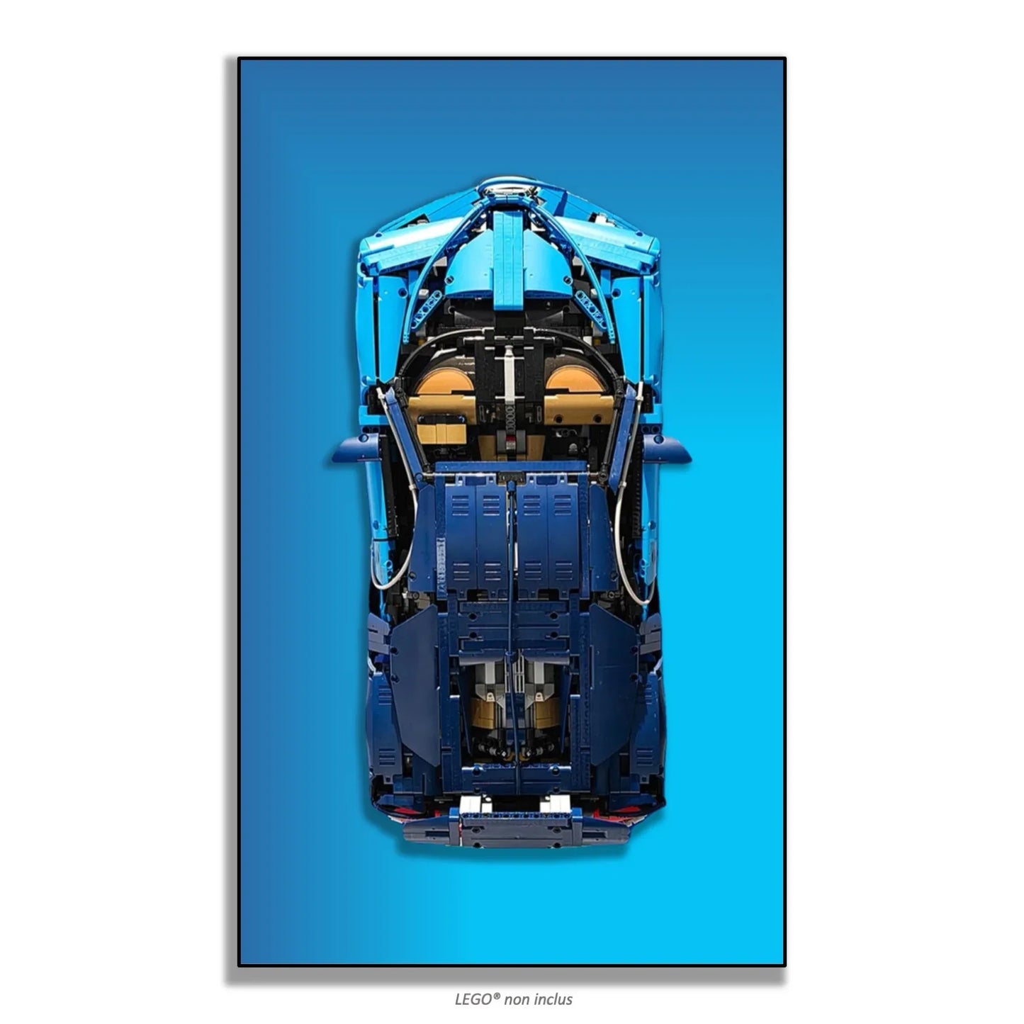 Bugatti Chiron LEGO 42083 – Style Bleu Diagonal, finition Cadre aluminium noir – Fond bleu en dégradé diagonal subtil, sans vis apparentes – Tableau mural aluminium Kadris