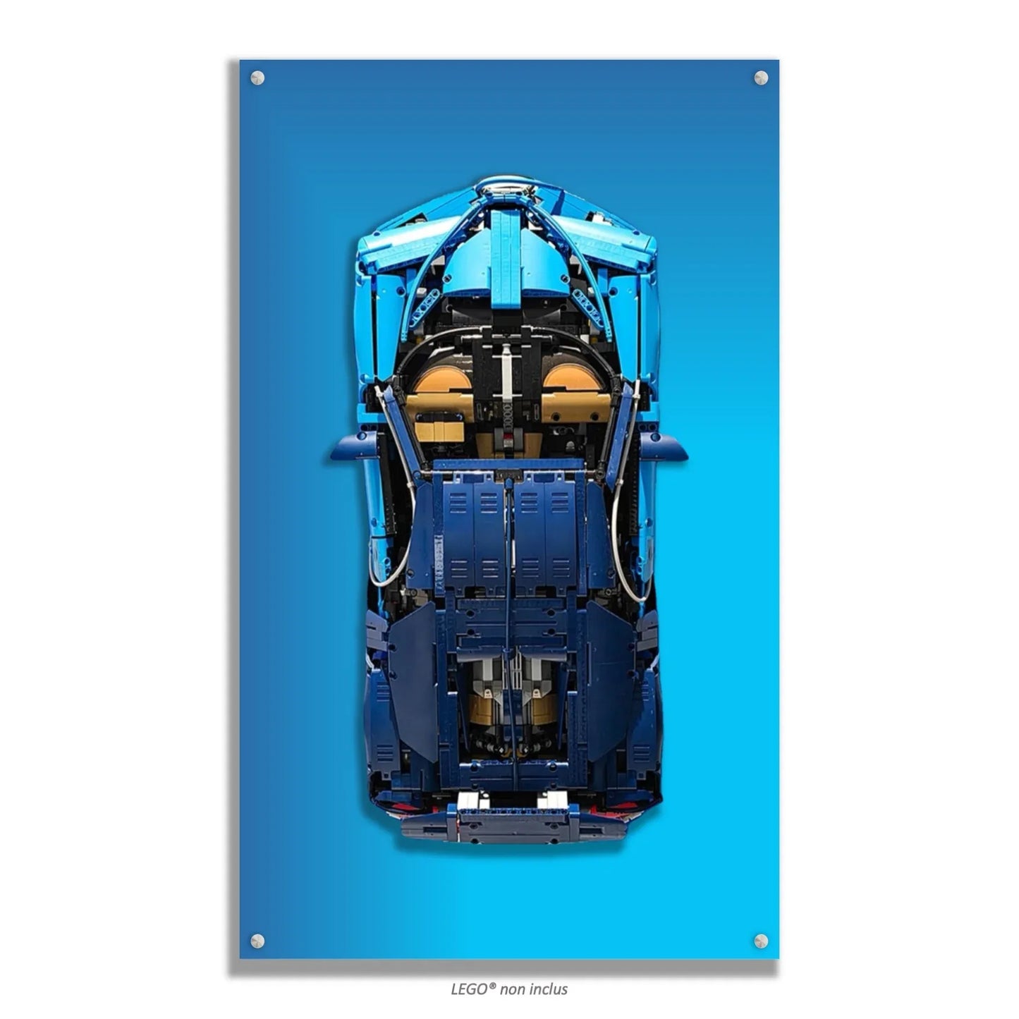 Bugatti Chiron LEGO 42083 – Style Bleu Diagonal, finition Entretoises – Fond bleu en dégradé diagonal subtil, vis aux 4 coins – Tableau mural aluminium Kadris