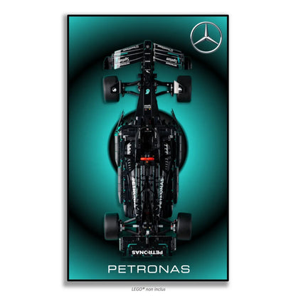 F1 Mercedes LEGO 42171 – Style Halo Petronas Étoile, finition Cadre aluminium noir – Halo turquoise avec étoile Mercedes, sans vis apparentes – Tableau mural aluminium Kadris