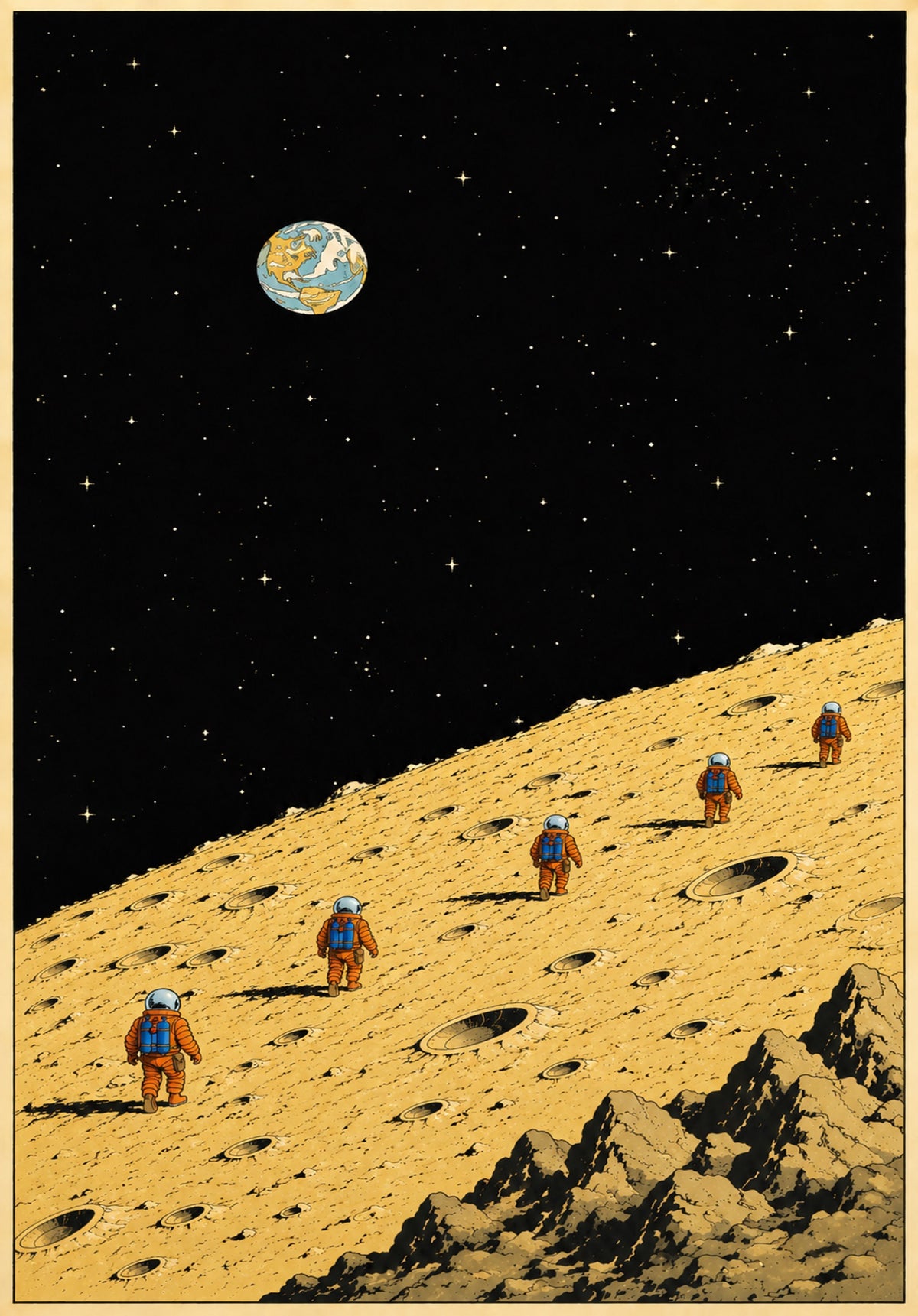 La fusée de Tintin LEGO® 21367 – Décor Lunar Rocket Vintage – Visuel du décor seul – Fond de meuble aluminium Kadris®