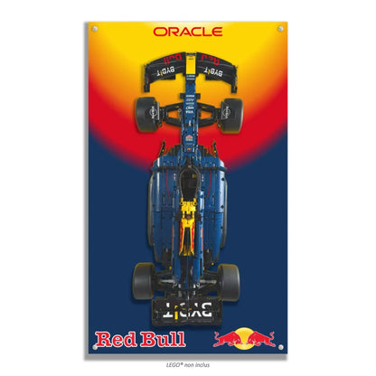 F1 Red Bull Racing LEGO 42206 – Style Logo Oracle Red Bull Soleil, finition Entretoises – Vue de face avec vis aux 4 coins – Tableau mural aluminium Kadris