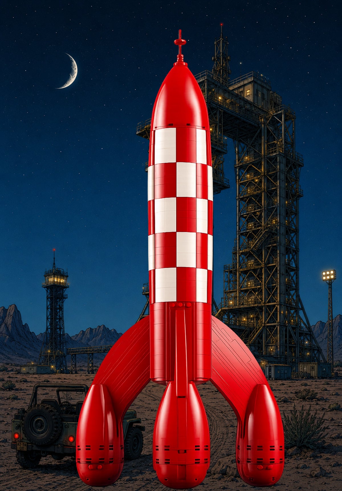 La fusée de Tintin LEGO® 21367 – Décor Night Launch Complex – Set en place dans le meuble – Fond de meuble aluminium Kadris®