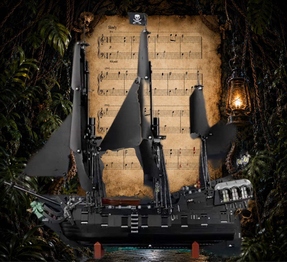 Bateau pirate Jack Sparrow LEGO® 10365 – Décor Cursed Score – Set en place dans le meuble – Fond de meuble aluminium Kadris®