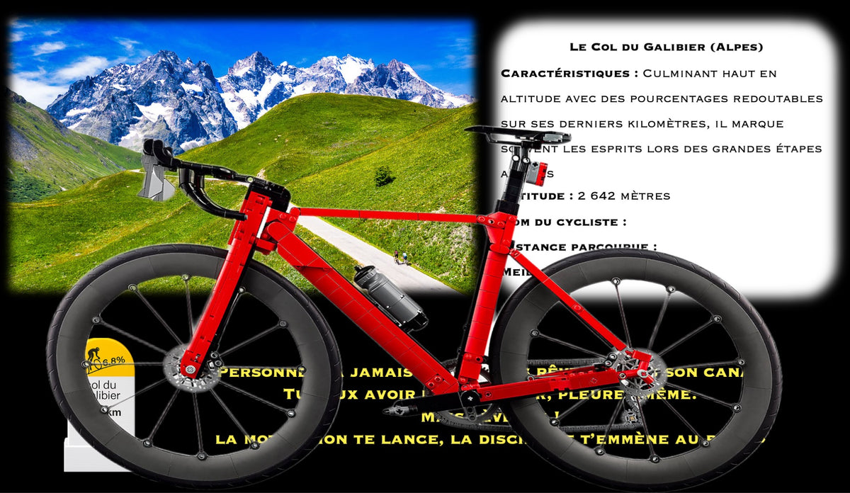 Le vélo de route LEGO® 11380 – Décor Alpine Legacy – Set LEGO® en place dans le meuble – Fond de meuble aluminium Kadris®