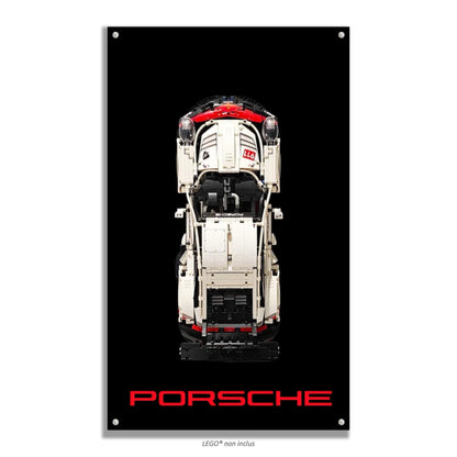 Porsche 911 RSR LEGO 42096 – Style Fond Noir, finition Entretoises – Vue de face avec vis aux 4 coins – Tableau mural aluminium Kadris