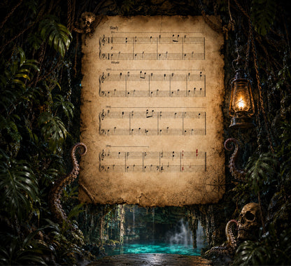 Bateau pirate Jack Sparrow LEGO® 10365 – Décor Cursed Score – Visuel du décor seul – Fond de meuble aluminium Kadris®