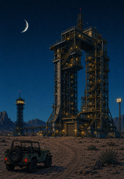 La fusée de Tintin LEGO® 21367 – Décor Night Launch Complex – Visuel du décor seul – Fond de meuble aluminium Kadris®