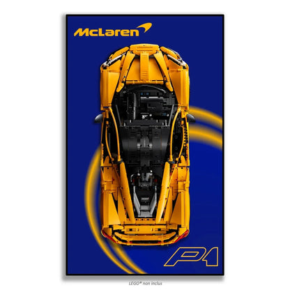 McLaren P1 LEGO 42172 – Style Spirale Bleu, finition Cadre aluminium noir – Vue de face sans vis apparentes – Tableau mural aluminium Kadris