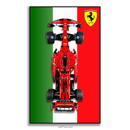 F1 Ferrari LEGO 42207 – Style Drapeau Italie, finition Cadre aluminium noir – Vue de face sans vis apparentes – Tableau mural aluminium Kadris