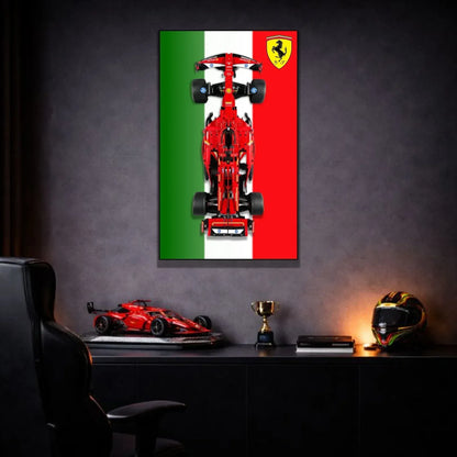F1 Ferrari LEGO 42207 – Style Drapeau Italie – Photo installée au mur dans un bureau racing – Tableau mural aluminium Kadris