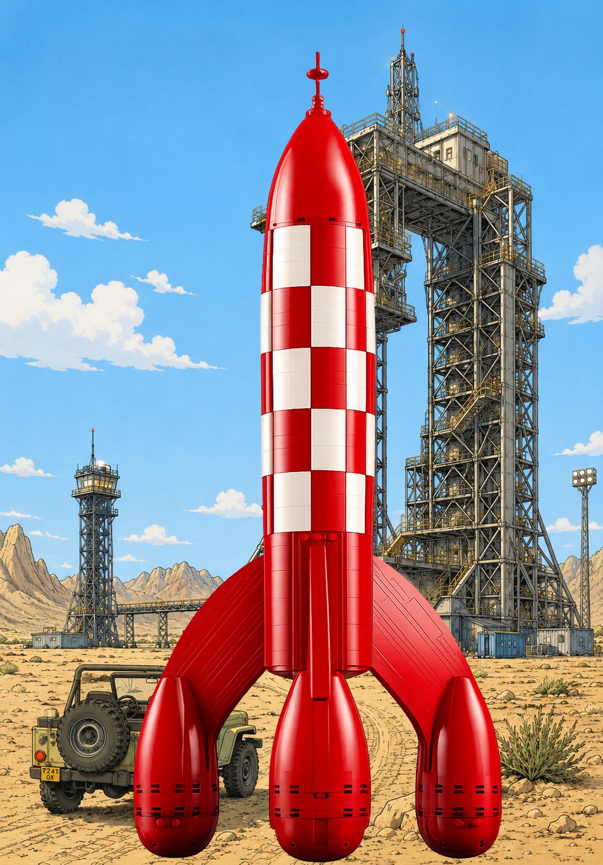 La fusée de Tintin LEGO® 21367 – Décor Desert Launch Site – Set en place dans le meuble – Fond de meuble aluminium Kadris®