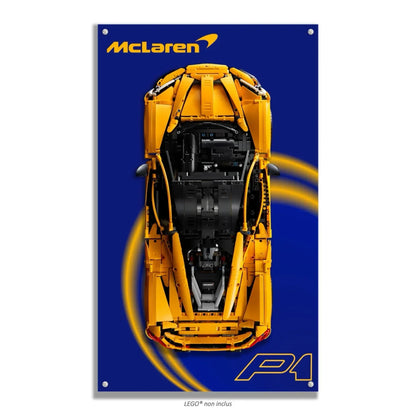 McLaren P1 LEGO 42172 – Style Spirale Bleu, finition Entretoises – Vue de face avec vis aux 4 coins – Tableau mural aluminium Kadris