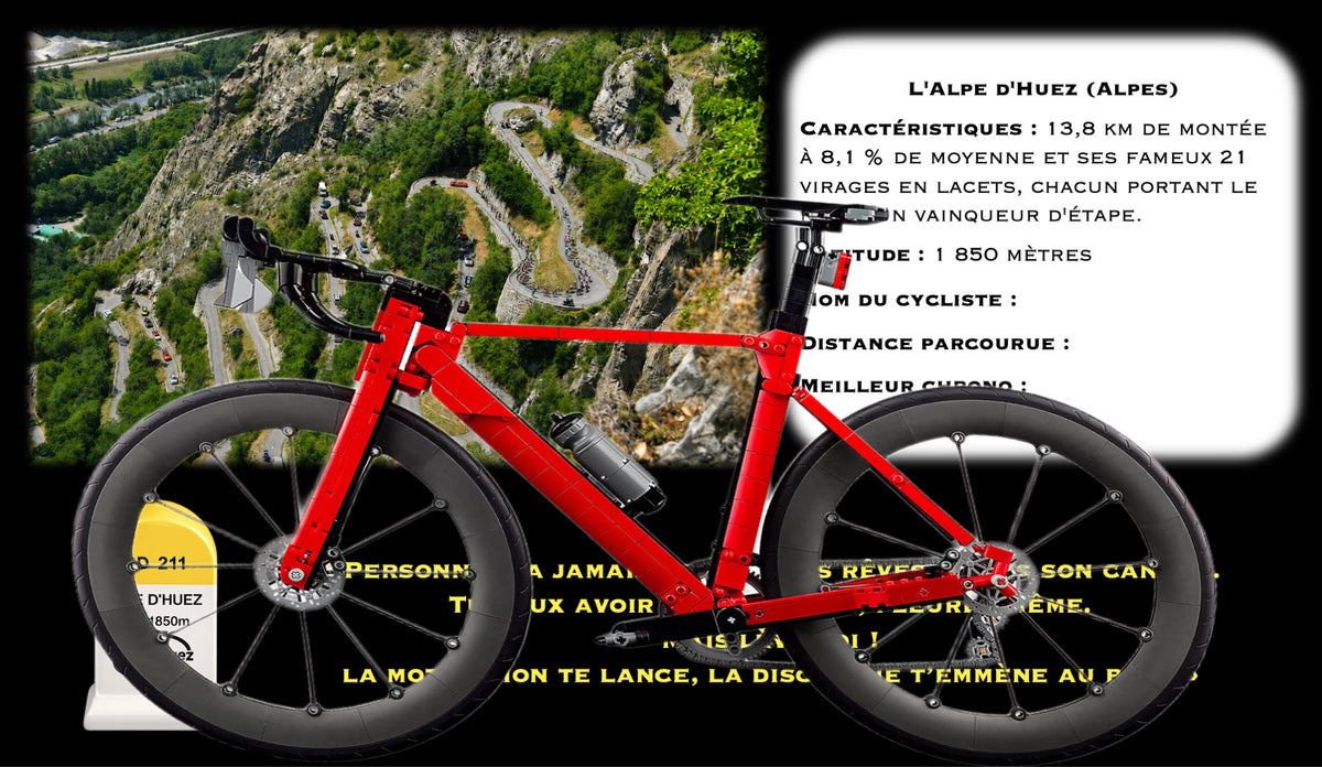Le vélo de route LEGO® 11380 – Décor Twenty-One Legacy – Set LEGO® en place dans le meuble – Fond de meuble aluminium Kadris®