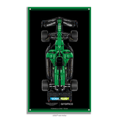 F1 Aston Martin Aramco AMR25 LEGO Technic 42240 – Style Noir vignette verte, finition Entretoises – fond noir bordure verte – Tableau mural aluminium Kadris