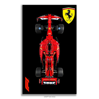 F1 Ferrari LEGO 42207 – Style Noir F1 Pur, finition Cadre aluminium noir – Fond noir uni sans bordure, sans vis apparentes – Tableau mural aluminium Kadris