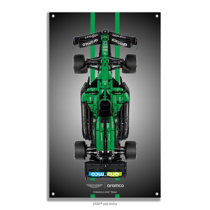 F1 Aston Martin Aramco AMR25 LEGO Technic 42240 – Style Gris racing stripes, finition Entretoises – fond gris bandes vertes logos Aston Martin – Tableau mural aluminium Kadris