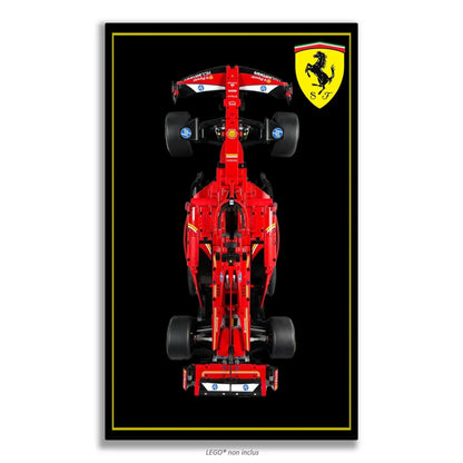 F1 Ferrari LEGO 42207 – Style Noir Bordure Or, finition Cadre aluminium noir – Fond noir avec fine bordure dorée, sans vis apparentes – Tableau mural aluminium Kadris