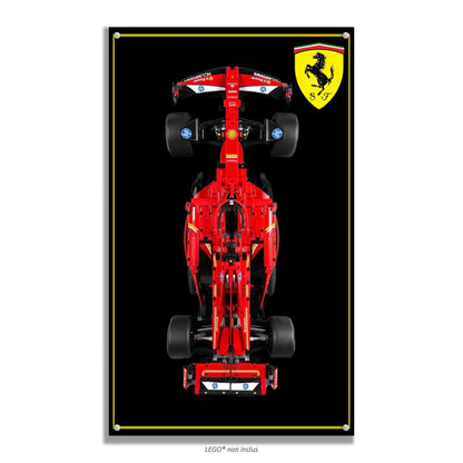 F1 Ferrari LEGO 42207 – Style Noir Bordure Or, finition Entretoises – Fond noir avec fine bordure dorée, vis aux 4 coins – Tableau mural aluminium Kadris