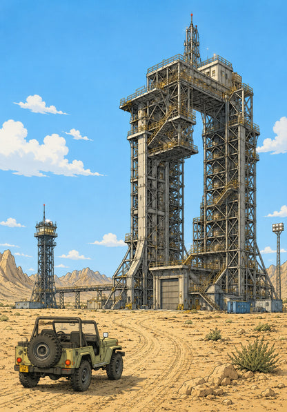 La fusée de Tintin LEGO® 21367 – Décor Desert Launch Site – Visuel du décor seul – Fond de meuble aluminium Kadris®
