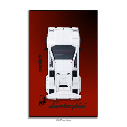 Lamborghini Countach 5000 Quattrovalvole LEGO 10337, finition Cadre aluminium noir – Vue de face sans vis apparentes – Tableau mural aluminium Kadris