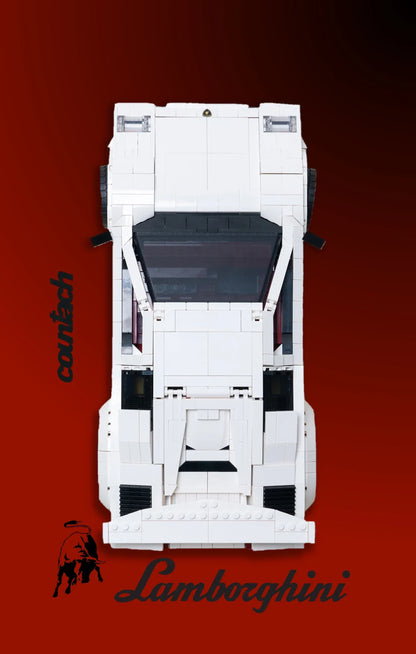 Lamborghini Countach 5000 Quattrovalvole LEGO 10337 – Vue de face, fond rouge en dégradé, logo taureau et signature Lamborghini – Tableau mural aluminium Kadris