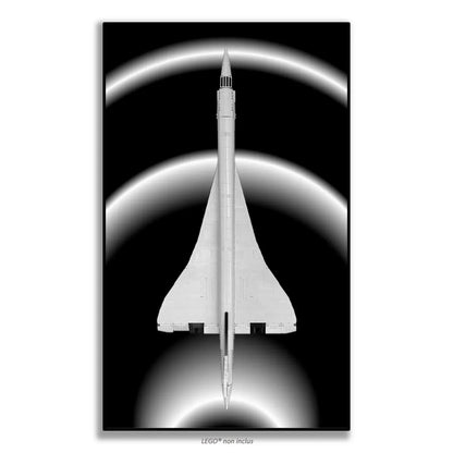 Concorde LEGO 10318 – Style Arches Néon, finition Cadre aluminium noir – Vue de face sans vis apparentes – Tableau mural aluminium Kadris