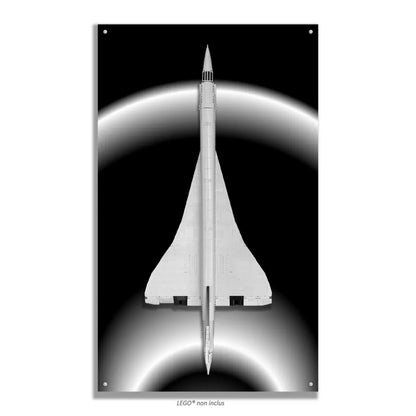 Concorde LEGO 10318 – Style Halo Néon, finition Entretoises – Fond noir avec un seul halo néon blanc, vis aux 4 coins – Tableau mural aluminium Kadris