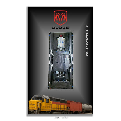 Dodge Charger de Dom LEGO 42111 – Style Logo Dodge Train, finition Cadre aluminium noir – Vue de face sans vis apparentes – Tableau mural aluminium Kadris