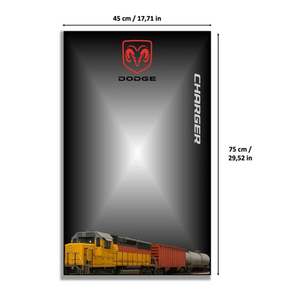 Dodge Charger de Dom LEGO 42111 – Style Logo Dodge Train – Visuel des dimensions 45x75cm – Tableau mural aluminium Kadris