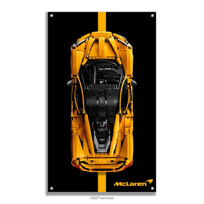 McLaren P1 LEGO 42172 – Style Bande Verticale Noir, finition Entretoises – Fond noir avec bande verticale dorée, vis aux 4 coins – Tableau mural aluminium Kadris