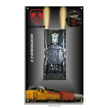 Dodge Charger de Dom LEGO 42111 – Style Spots + Moteur, finition Entretoises – Vue de face avec vis aux 4 coins – Tableau mural aluminium Kadris