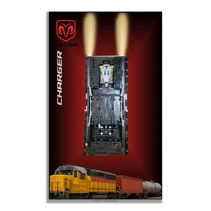 Dodge Charger de Dom LEGO 42111 – Style Spots Lumineux Fond Rouge, finition Entretoises – Fond rouge sombre, vis aux 4 coins – Tableau mural aluminium Kadris