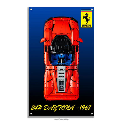 Ferrari Daytona SP3 LEGO 42143 – Style Dégradé Bleu, finition Entretoises – Vue de face avec vis aux 4 coins – Tableau mural aluminium Kadris