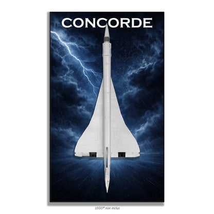 Concorde LEGO 10318 – Style Orage, finition Cadre aluminium noir – Fond ciel orageux avec éclair, sans vis apparentes – Tableau mural aluminium Kadris