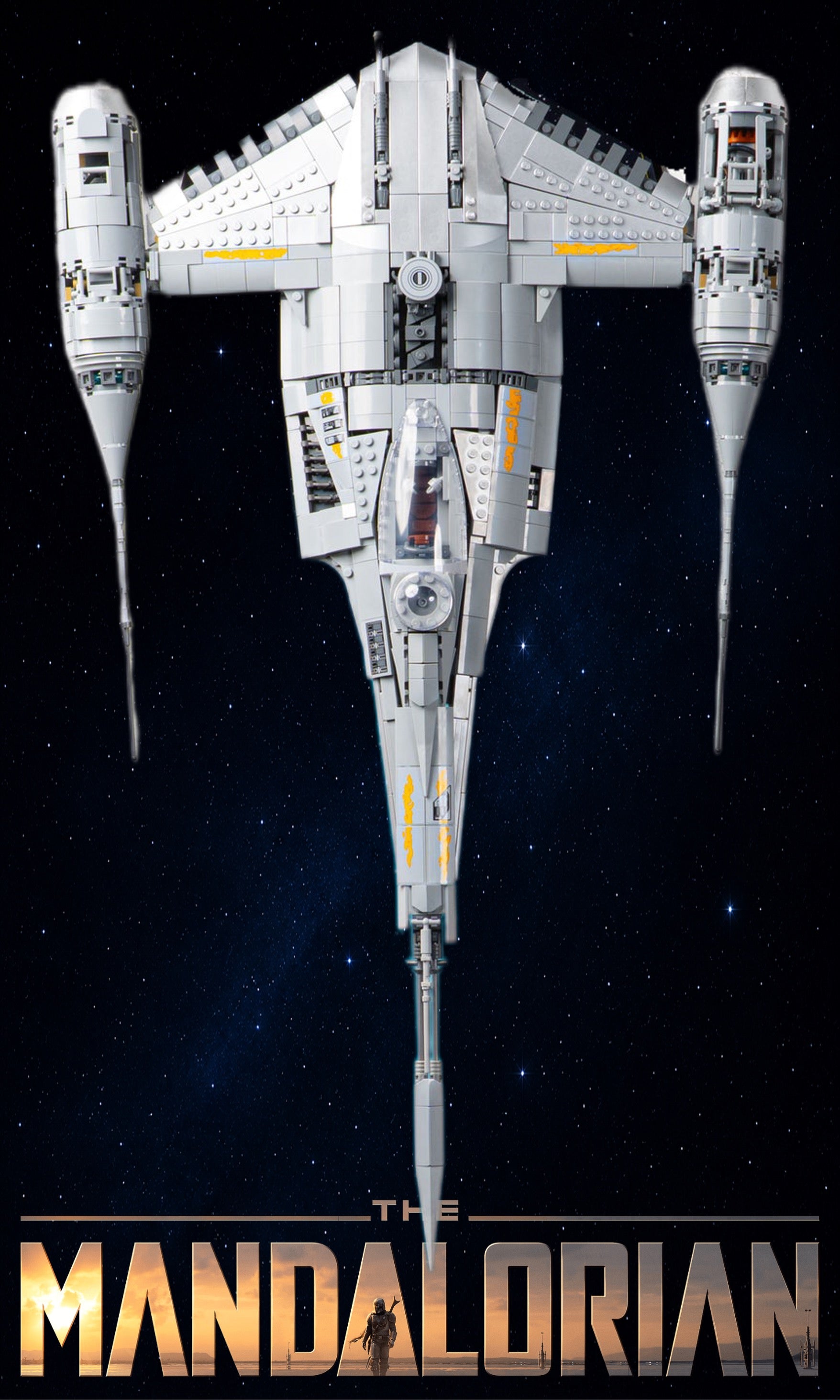 Chasseur N-1 du Mandalorien LEGO 75442 – Style Espace étoilé bleu, finition Cadre aluminium noir – vaisseau dans espace bleu nuit étoilé – Tableau mural aluminium Kadris