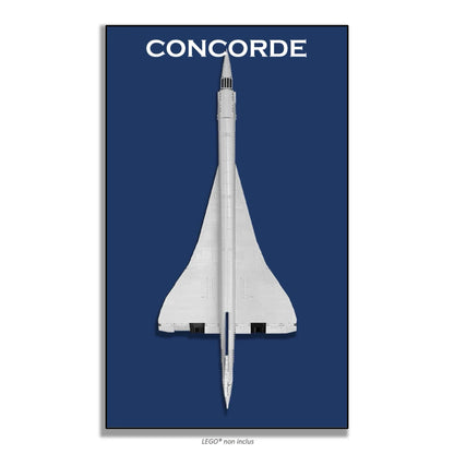 Concorde LEGO 10318 – Style Bleu Marine, finition Cadre aluminium noir – Fond bleu marine uni, sans vis apparentes – Tableau mural aluminium Kadris