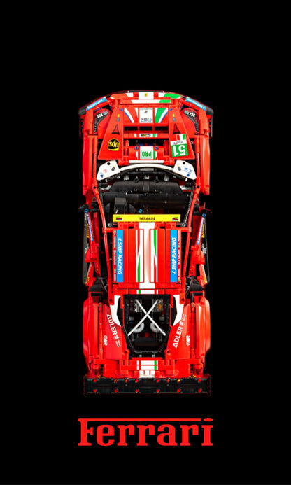 Ferrari 488 GTE AF Corse #51 LEGO Technic 42125 – Style Noir Ferrari, finition Cadre aluminium noir – fond noir texte Ferrari rouge stylisé – Tableau mural aluminium Kadris